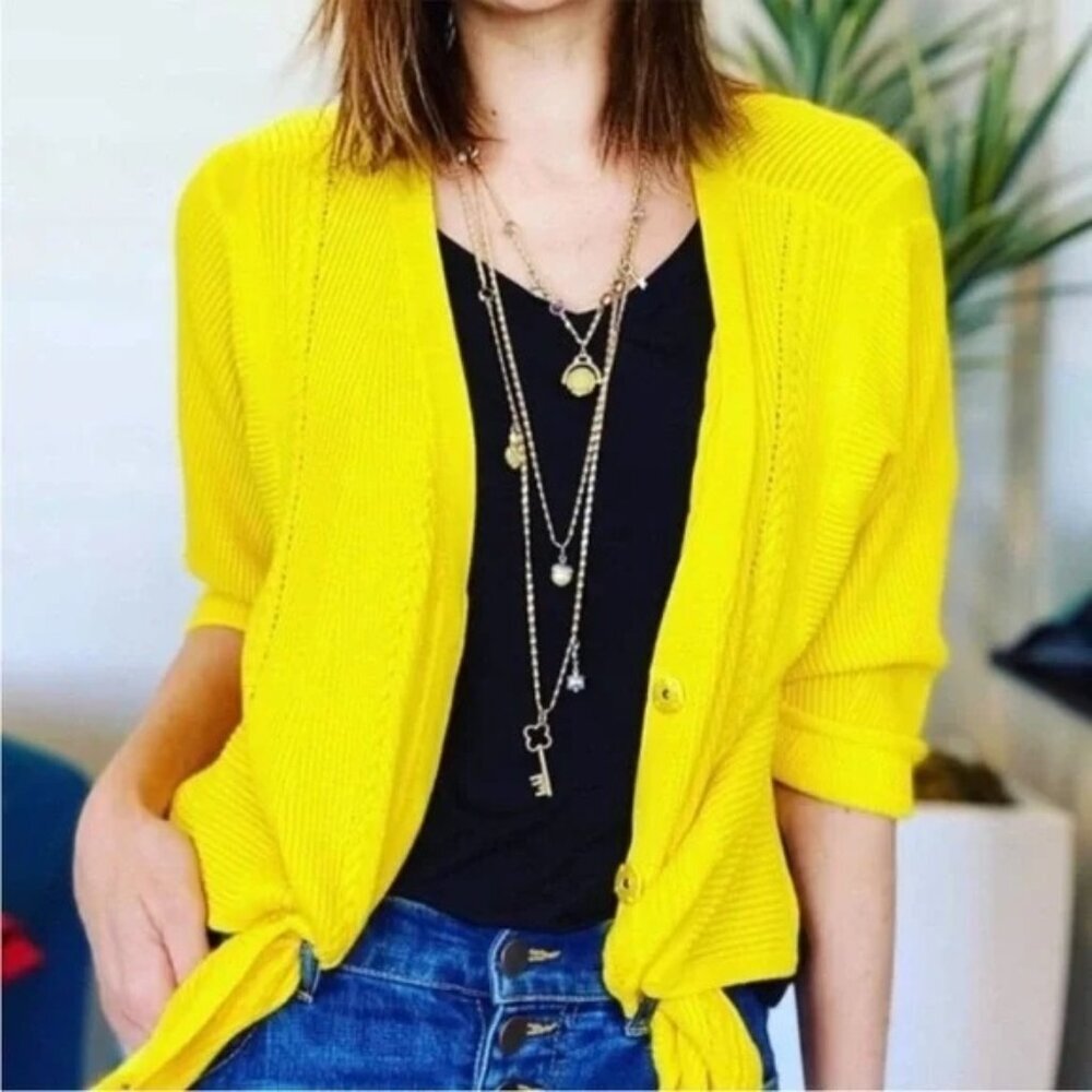 CABI Sunny Sweater Snap Front Yellow Sz S #5637 NWOT
